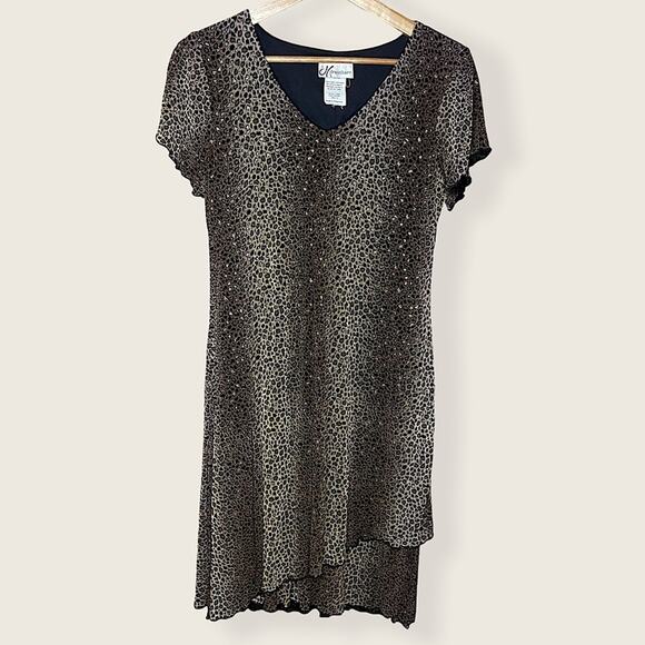 Vintage 90s Size 10 Dress Barn Neutral Leopard Print Cheetah Print Mini Dress - Picture 7 of 11